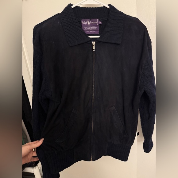 Ralph Lauren Purple Label Black Knit Cashmere Suede Zip Jacket | Size M - Picture 3 of 5